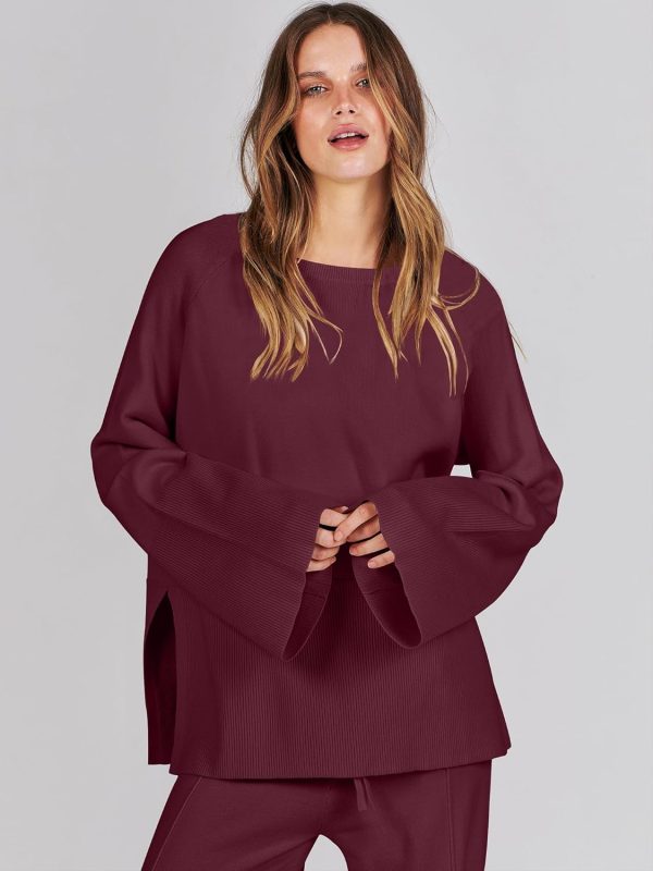 ANRABESS Womens 2 Piece Outfits Oversized Knit Sweater Set Wide Leg Pant - Image 3