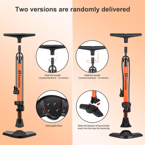 Bike Pump with Gauge,High Pressure,Floor Bicycle Pump Compatible with - Image 3
