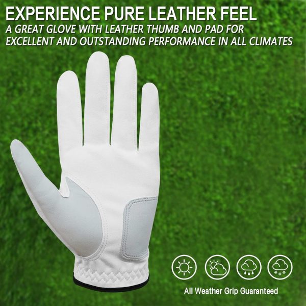 FINGER TEN Golf Gloves Men Left Hand Right Leather Value 5 Pack, Mens Golf - Image 4