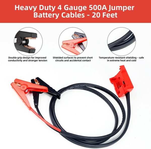 Jump Starter Cables with Adapter for Milwaukee 20V Batteries, 4.9FT 8AWG - Image 2