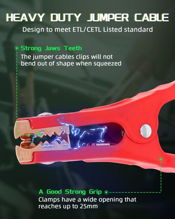 SCITOO 6 Guage 16FT Jumper Cables, Jumper Cables Kit for Car SUV Trucks, - Image 2