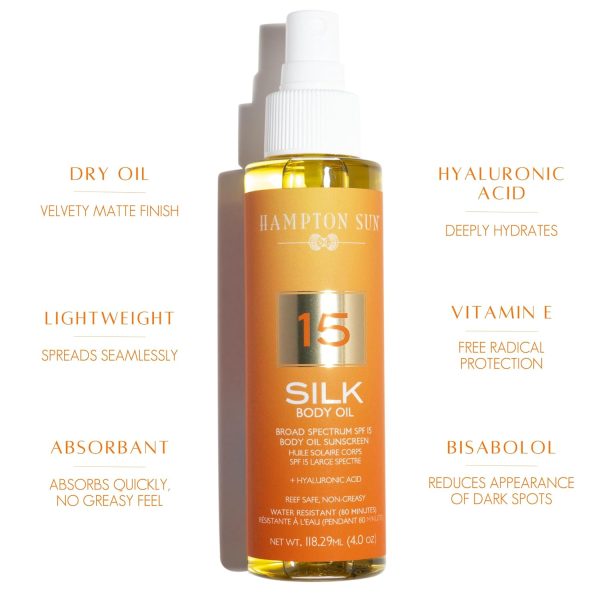 Hampton Sun SPF 15 Silk Body Oil Weightless Velvety-Smooth Sunscreen Dry - Image 3