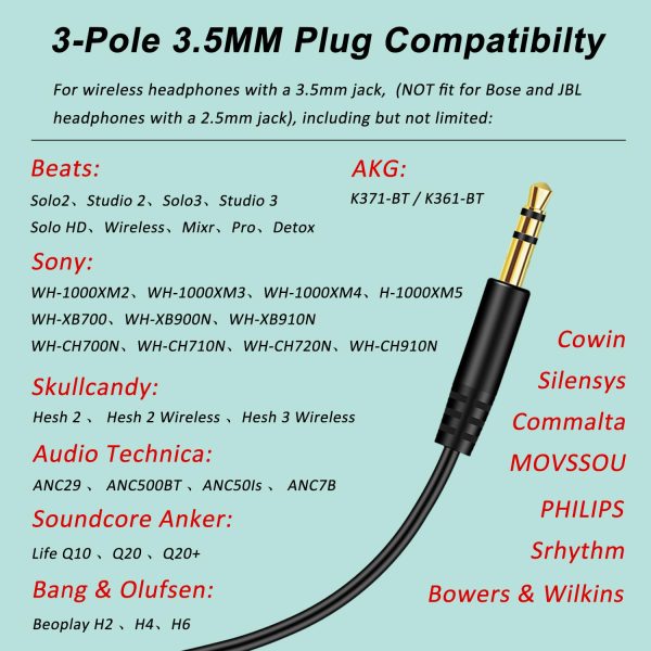 Replacement Audio Headphone Cord Beats Aux Cable 3.5mm to 3.5mm Male - Image 2