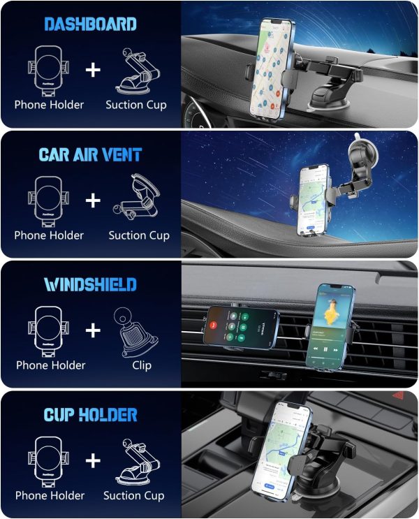 Wireless Car Charger, Fast Charging Phone Holder 3 in 1 Phone Mount Auto - Image 3