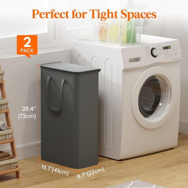Lifewit 65L Slim Laundry Hamper, Small Laundry Basket with Lid, Dirty - Image 2