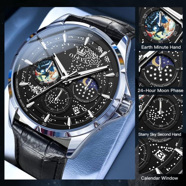 OLEVS Mens Watches Starry Sky Moon Phase Dial Luxury Business Dress Analog - Image 4