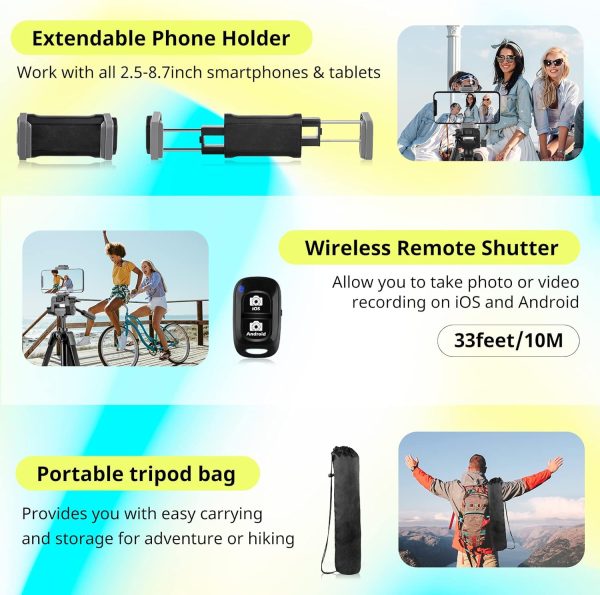 Sensyne 64" Camera Tripod Stand, Versatile Phone & iPad Tripod with - Image 5
