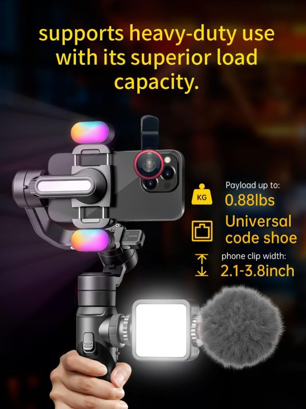 Gimbal Stabilizer for Smartphone, Phone Gimbal w/8" Extension Rod, - Image 8