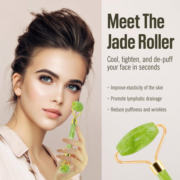 Jade Roller & Gua Sha Facial Tools, Natural Anti-Aging Jade Beauty - Image 3