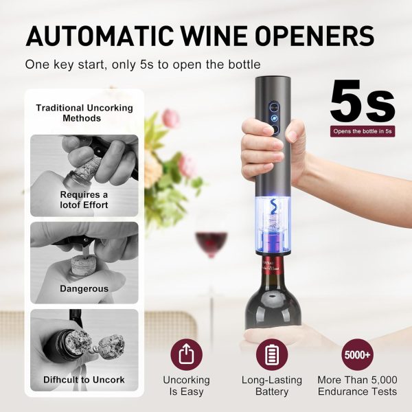 Electric Wine Opener, Rechargeable Cordless Wine Accessories, Stainless - Image 3