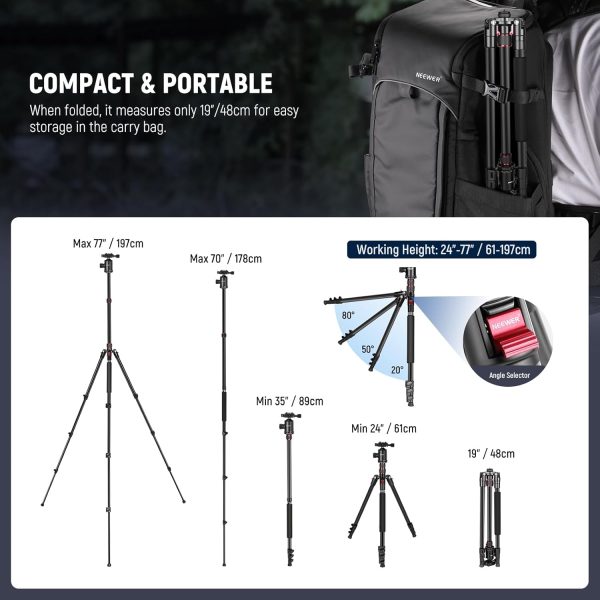 NEEWER 77 inch Camera Tripod Monopod for DSLR, Phone with 360° Panoramic - Image 3
