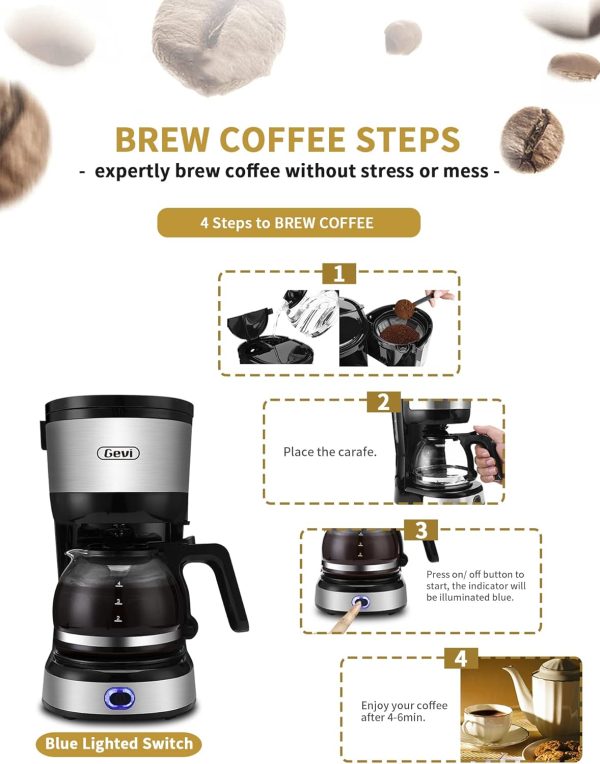 Gevi 4-Cup Coffee Maker, Small Drip Coffeemaker Compact Coffee Pot Brewer - Image 8