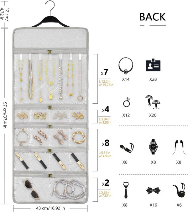 SMRITI Hanging Jewelry Organizer with Dual Zippered Pockets Canvas Double - Image 3