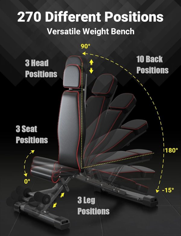 YOLEO 880LB Adjustable Weight Bench for Bench Press, Foldable Weight Bench - Image 3