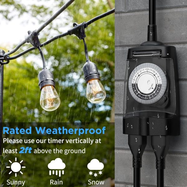 Outdoor Timer Outlet Waterproof, 24 Hour Outdoor Light Timer, Timers for - Image 5