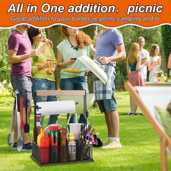 Grill Caddy, Picnic BBQ Organizer for Camping Outdoor Mesh Basket with 3 - Image 7