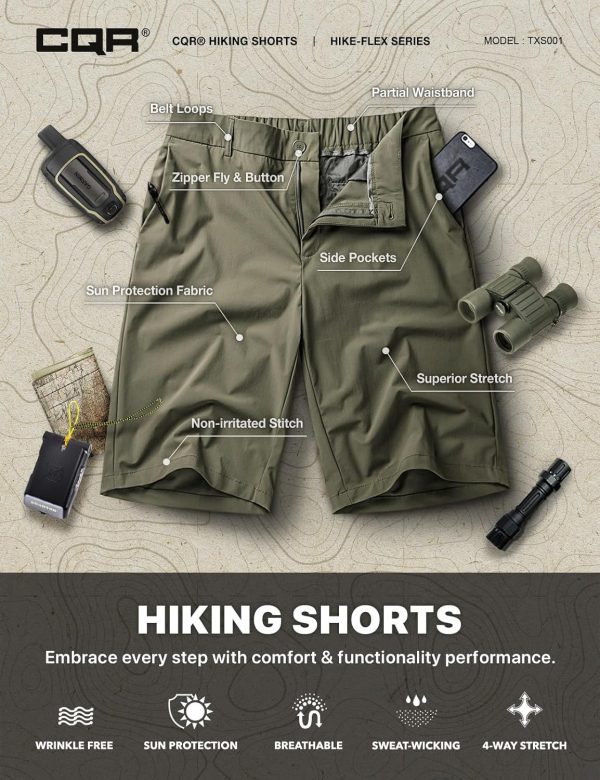 CQR Men's Hiking Cargo Shorts, Quick Dry Stretch Tactical Outdoor Shorts, - Image 7