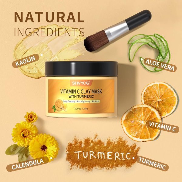 Vitamin C Face Mask with Kaolin Clay and Turmeric for Dark Spots, Dull - Image 3