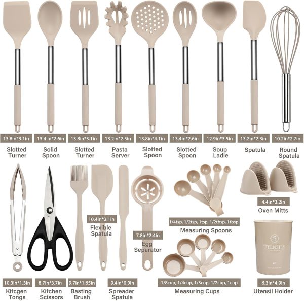 Kitchen Utensils Set, 28 Pcs Silicone Cooking Utensils Set with Holder, - Image 3
