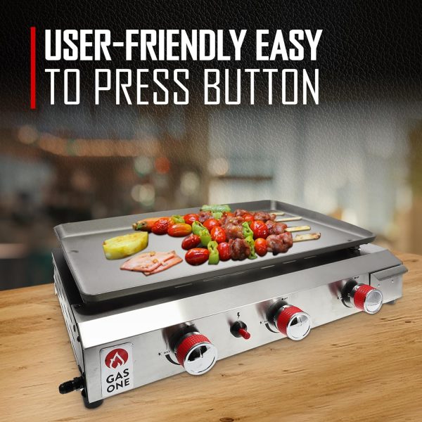 Gas One Flat Top Grill with 3 Burners – Auto Ignition Propane Portable Gas - Image 4