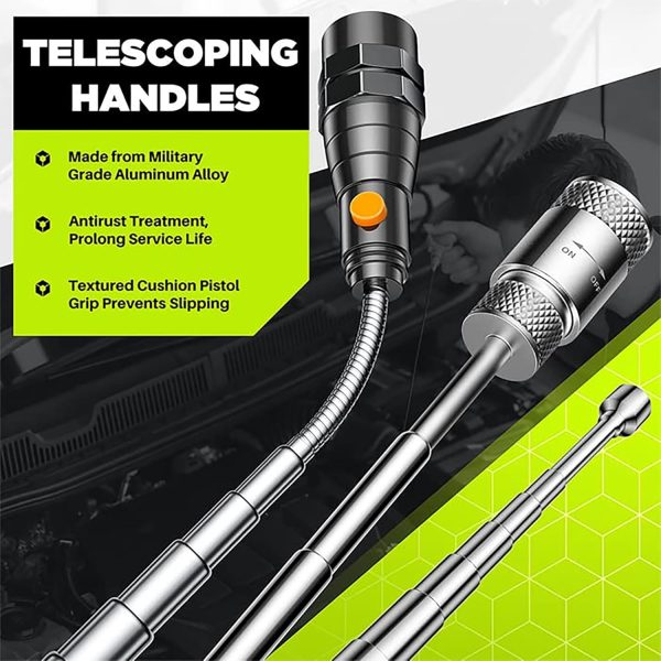 Telescoping Magnetic Pickup Tool Set-Extendable Magnet Flashlight with - Image 2