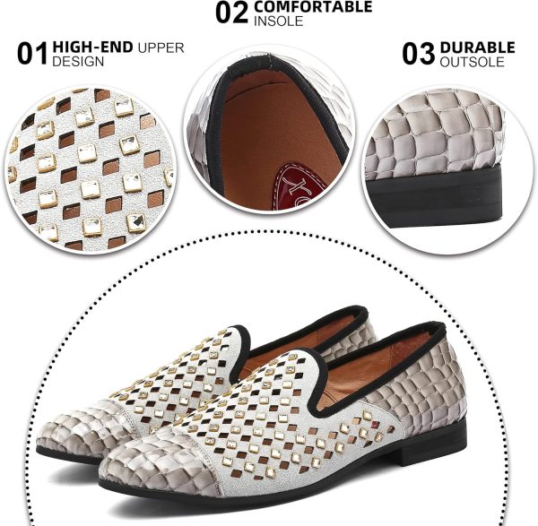 Mens Leopard Loafers Leather Embroidery Spiked Slip on Dress Shoes Slipper - Image 5