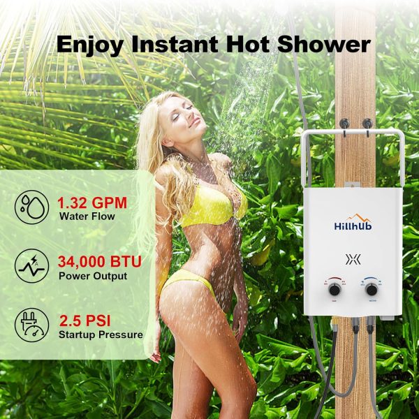 Portable Propane Tankless 34,000BTU Water Heater, 1.32GPM Outdoor Shower - Image 3