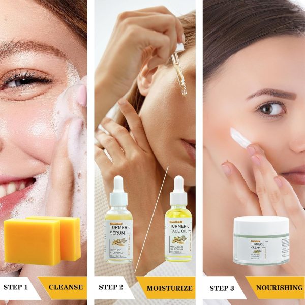 5 PCS Turmeric Soap Bar Turmeric Skin Care Set, Turmeric Face Moisturizer - Image 7