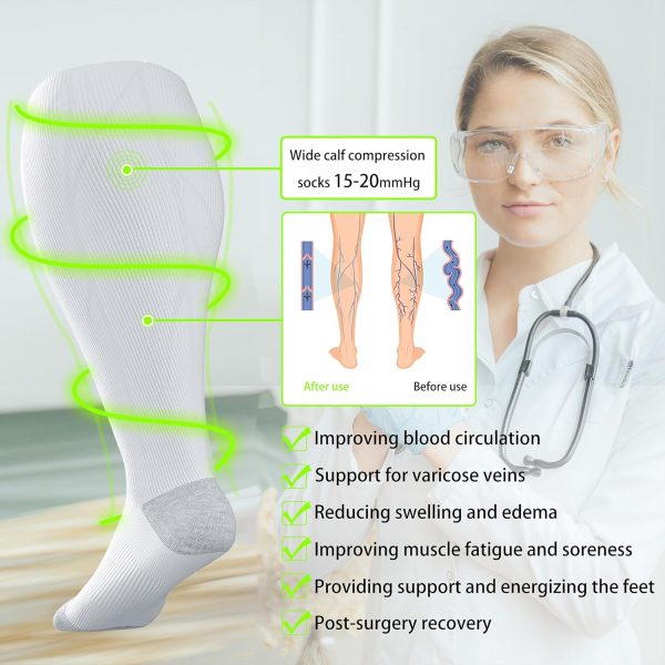 LEVSOX Wide Calf Compression Socks for Women&Men Plus Size 15-20mmHg Knee - Image 6