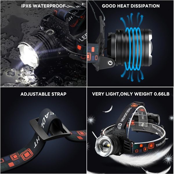 LED Rechargeable Headlamp, 990,000 Lumens Super Bright Head Lamp with 5 - Image 6