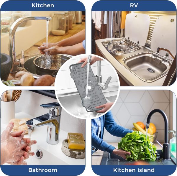 Silicone Faucet Handle Drip Catcher Tray Mat, Silicone Faucet Mat Dish Soap - Image 7