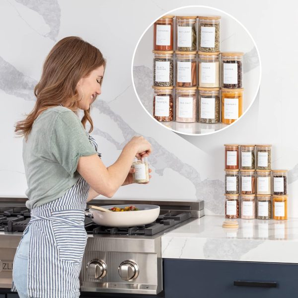 Empty Spice Jars with Label Pack (12x Bamboo Lid Glass Jar). Small 6oz - Image 5