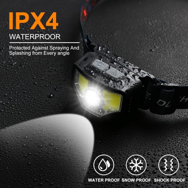 Headlamp Rechargeable, 2-Pack 1200 Lumen Super Bright with White Red LED - Image 6