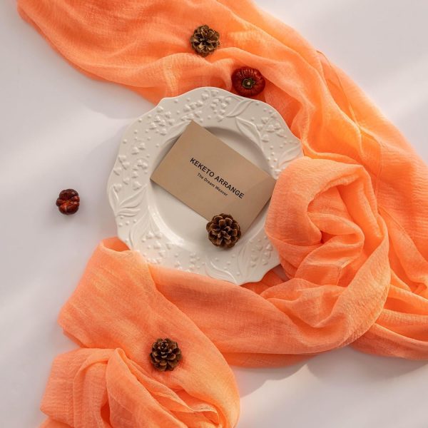 Keketo 6pcs Coral Peach Gauze Rustic Cheesecloth Table Runner 120 Inch 10 - Image 2
