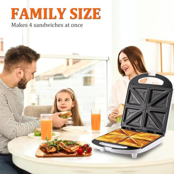 Pukomc Breakfast Sandwich Maker, 4-Slice Sandwich Press with Non-Stick - Image 7