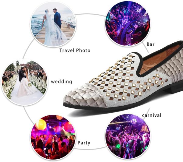 Mens Leopard Loafers Leather Embroidery Spiked Slip on Dress Shoes Slipper - Image 6
