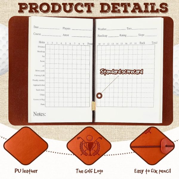 Yexiya Golf Scorecard Book with Golf Pencil Leather Golf Journal Golf - Image 3