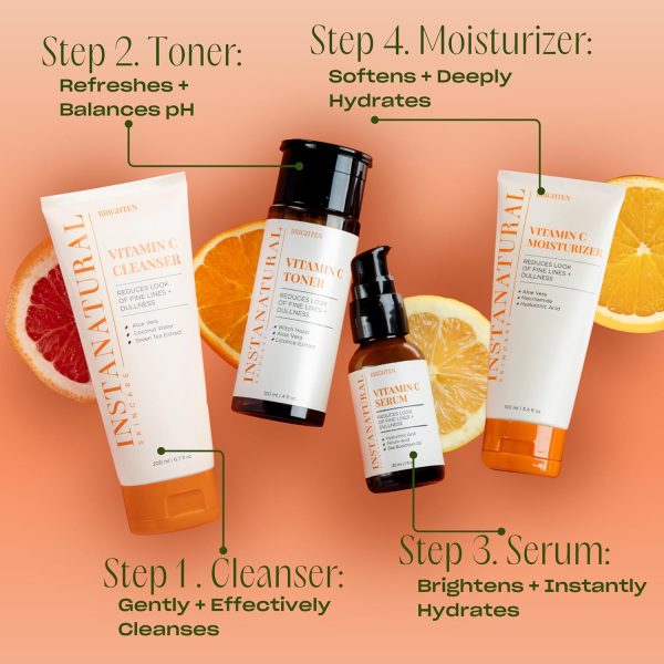 InstaNatural Vitamin C Four Step Skin Care Set, Skincare Routine, - Image 4
