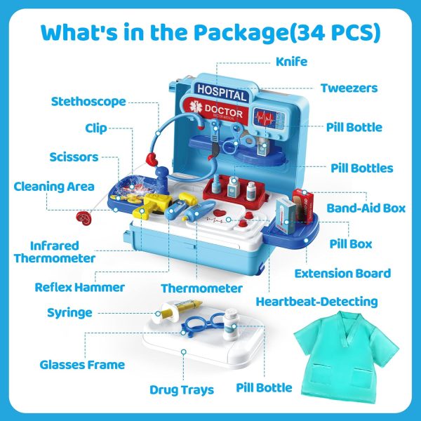 Honeystar Doctor Kit for Kids, Pretend Mobile Medical Station, 34 - Image 6