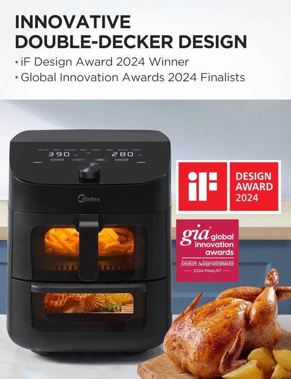 Midea Dual Basket Air Fryer Oven 11 Quart 8 in 1 Functions, Clear Window, - Image 2