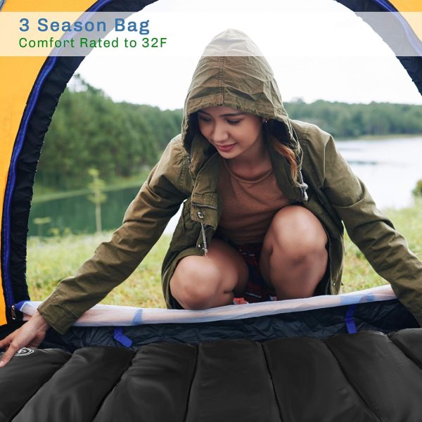 Sleeping Bag - 32F Comfort Rated 3-Season Envelope-Style Sleep Bag with - Image 4