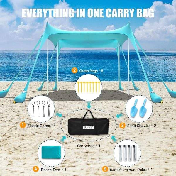 Beach Tent Sun Shelter Portable Pop Up Beach Sun Shade Canopy 11x11 FT - Image 4