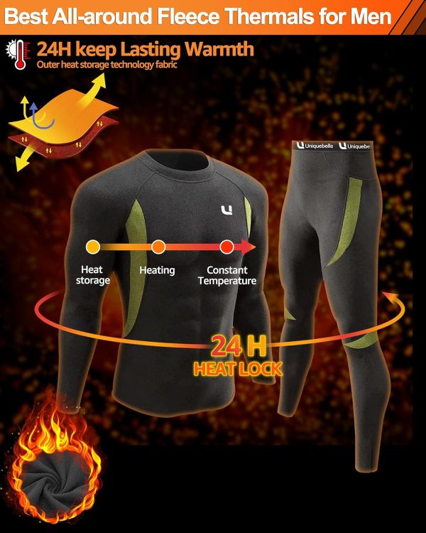 UNIQUEBELLA Men's Thermal Underwear Sets Top & Long Johns Fleece Sweat - Image 3