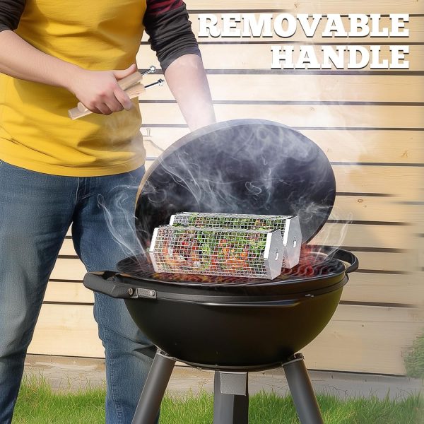 Nesting Grill Baskets (2PCS, 2024), Removable Wooden Handle, 304 Stainless - Image 5