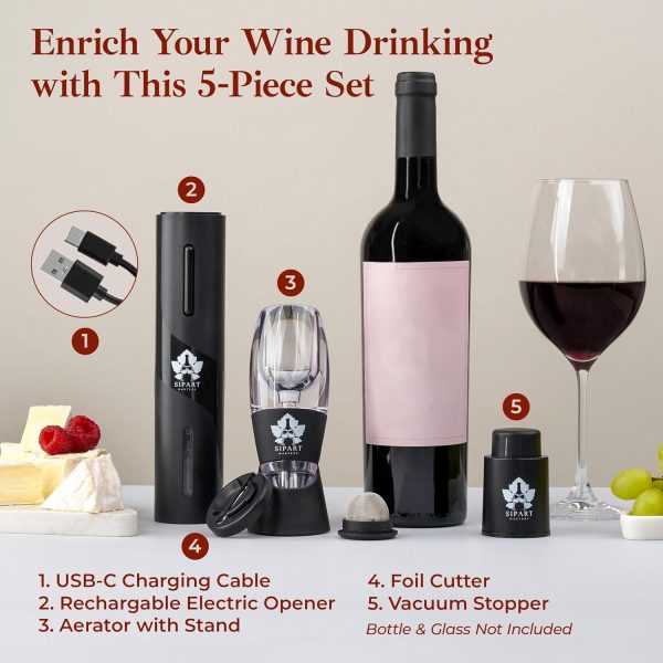 Premium Electric Wine Opener Gift Set - 5-in-1 Wine Opener kit w USB - Image 5