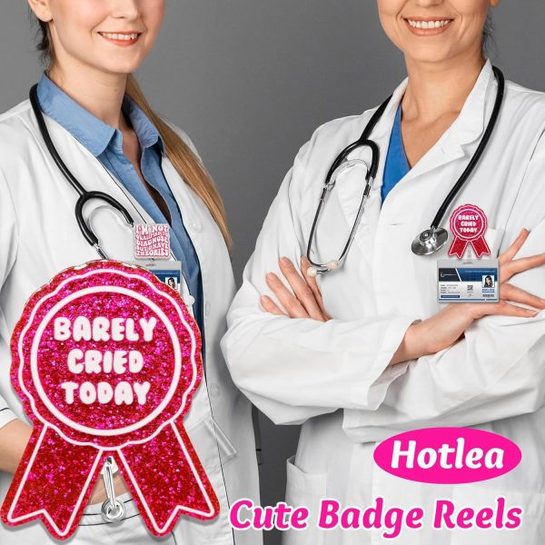 4 PCS Funny Badge Reel Barely Cried Today Retractable ID Badge Holders ICU - Image 4