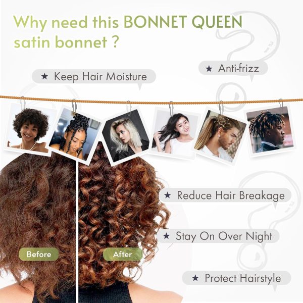 BONNET QUEEN Silk Bonnet for sleeping Women Satin bonnet Hair Bonnet Night - Image 5
