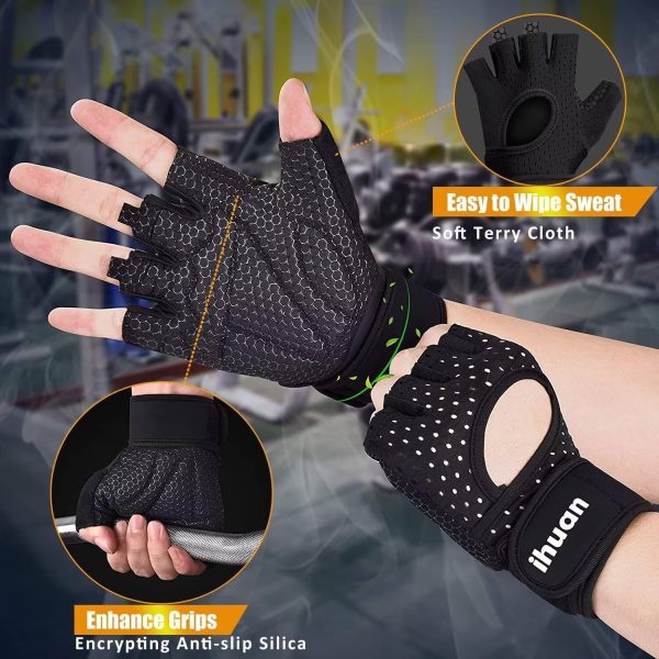 ihuan Breathable Weight Lifting Gloves: Fingerless Workout Gym Gloves with - Image 6