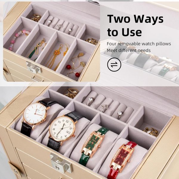 Large Jewelry Box,5-Tier PU Leather Jewelry Organizer with - Image 4