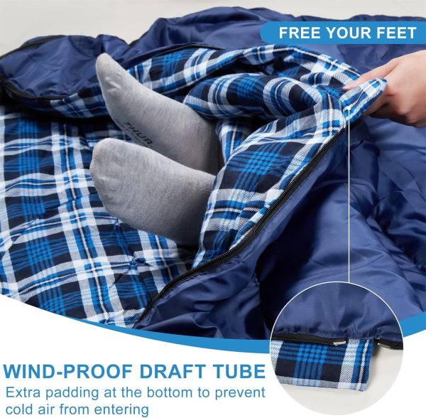 AGEMORE Cotton Flannel Double Sleeping Bag for Camping, Backpacking Or - Image 6